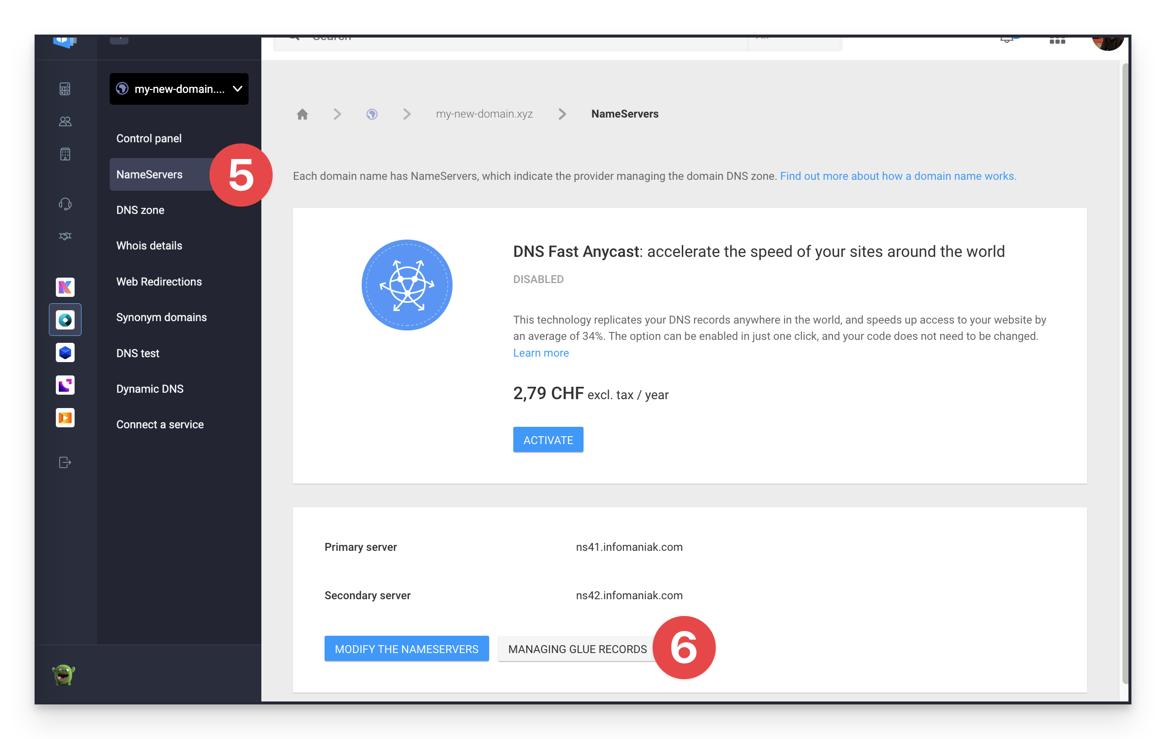 🚀 Create Glue records Infomaniak